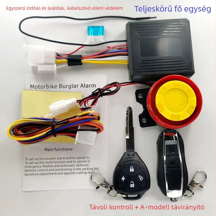 Motorkerékpár riasztó távirányítással, kulcs nélküli indítás, egy gombos gyújtás, 12V vízálló, univerzálisan kompatibil