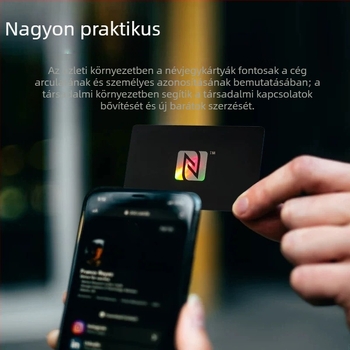 NFC/RFID okos névjegykártya, érintés nélküli, 144 bájt tárhely, 100000 törlési ciklus, -25°C–75°C működési hőmérséklet