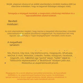 NFC/RFID okos névjegykártya, érintés nélküli, 144 bájt tárhely, 100000 törlési ciklus, -25°C–75°C működési hőmérséklet
