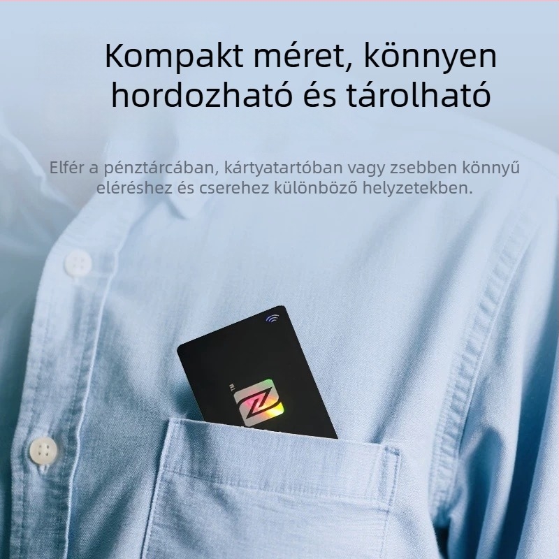 NFC/RFID okos névjegykártya, érintés nélküli, 144 bájt tárhely, 100000 törlési ciklus, -25°C–75°C működési hőmérséklet