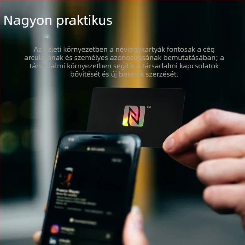 NFC/RFID okos névjegykártya, érintés nélküli, 144 bájt tárhely, 100000 törlési ciklus, -25°C–75°C működési hőmérséklet