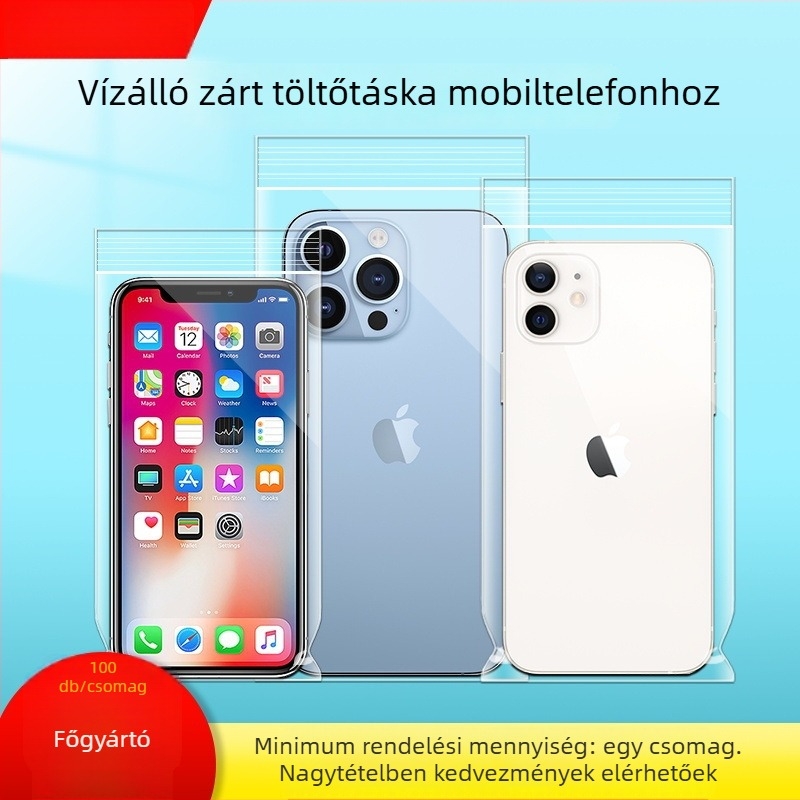 Telefonvédő taska por- és vízálló záródással, érintőképernyő-kompatibilis, vastag nedvességálló PE önzáró tasak tengerparti használatra