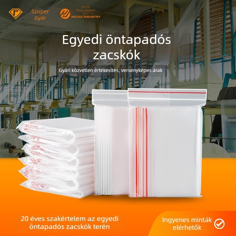 Átlátszó önhúzós záró tasakok ékszerekhez, teához, élelmiszerekhez és kozmetikumokhoz nyomtatott logóval — testreszabható méretek