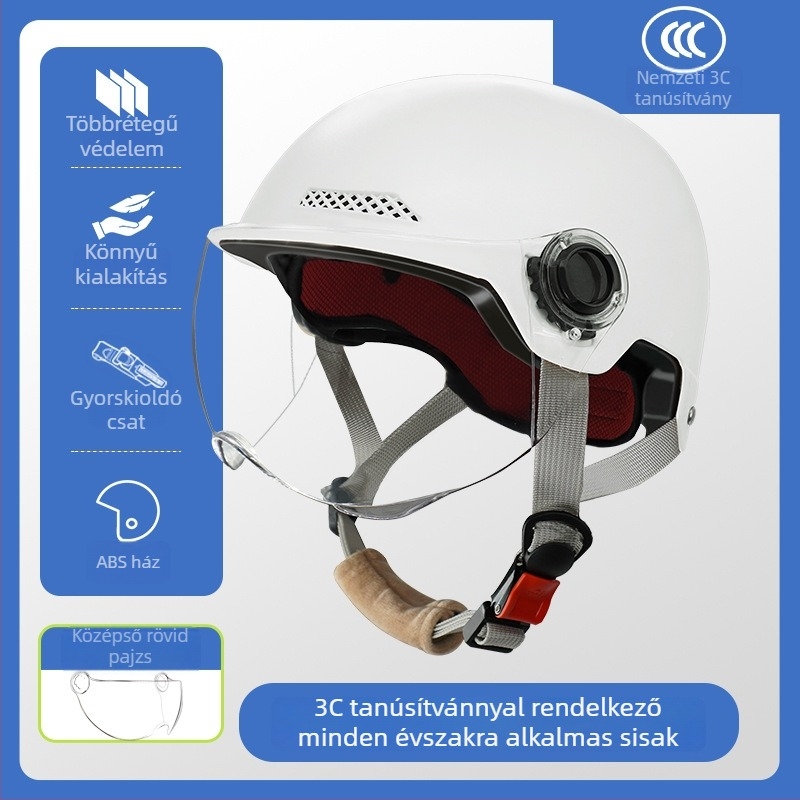 Elektromos motorkerékpár sisak, ABS, 3C tanúsítvány, fél sisak, felnőtteknek, minden évszak, ingázáshoz