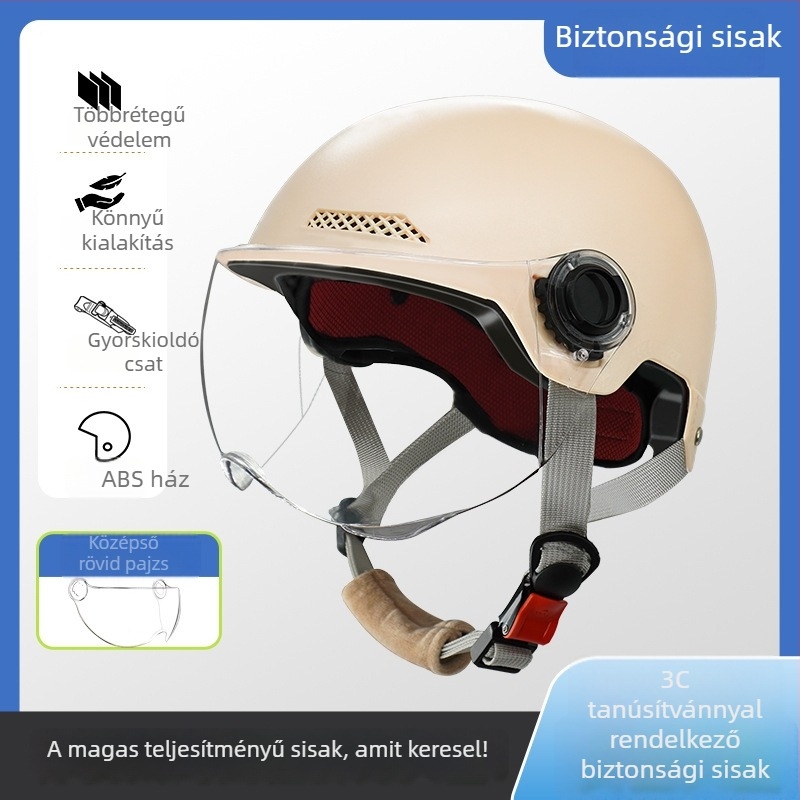 Elektromos motorkerékpár sisak, ABS, 3C tanúsítvány, fél sisak, felnőtteknek, minden évszak, ingázáshoz