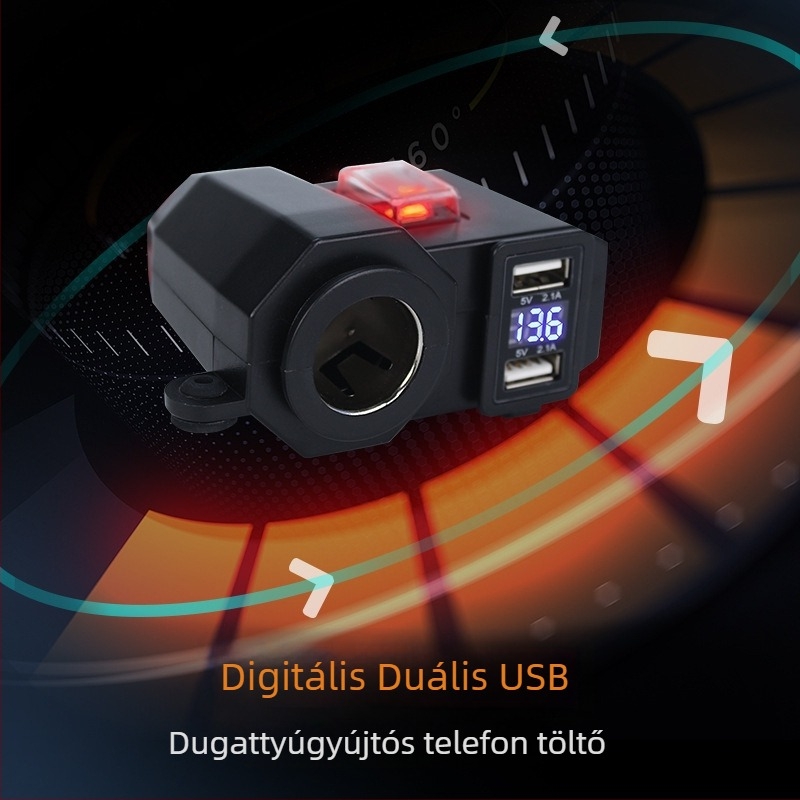 12V/24V motorkerékpár USB töltő és gyújtó, vízálló, multifunkcionális kiegészítő elektromos járművekhez