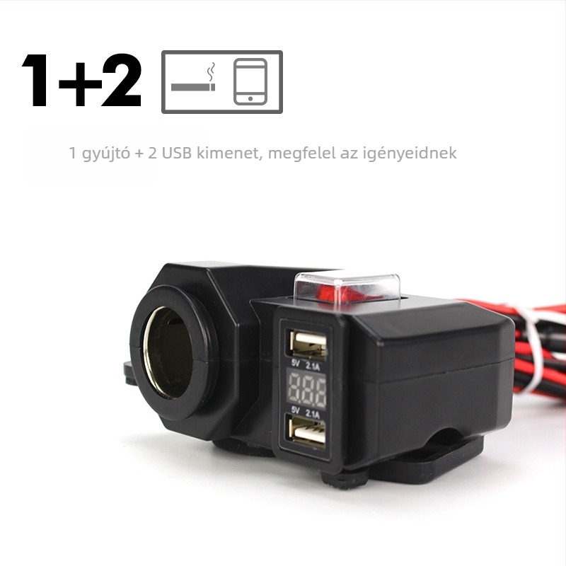 12V/24V motorkerékpár USB töltő és gyújtó, vízálló, multifunkcionális kiegészítő elektromos járművekhez