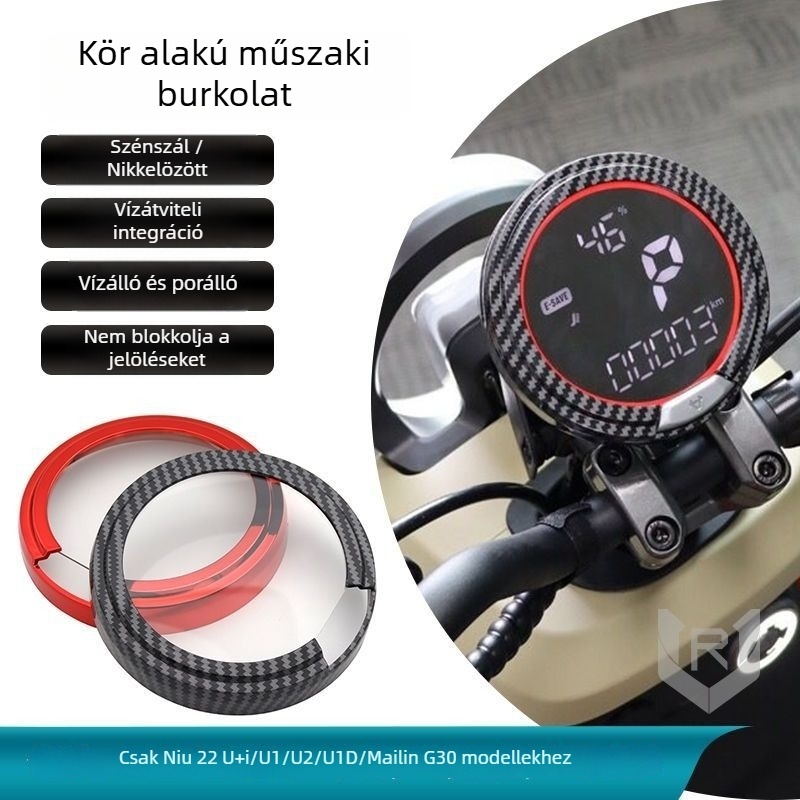 Műszerfalvédő fedél elektromos járműhöz, vízálló, dekoratív védőburkolat, modell U2/U1D, szénszálas hatású, vörös felülettel