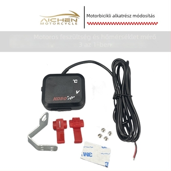 Motorkerékpár hőmérő-voltmetró USB, 12-24V, 3A töltő, Modell JTT-001