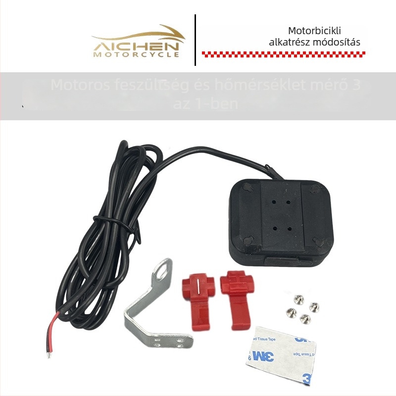 Motorkerékpár hőmérő-voltmetró USB, 12-24V, 3A töltő, Modell JTT-001