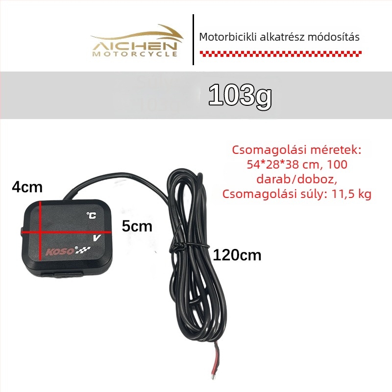 Motorkerékpár hőmérő-voltmetró USB, 12-24V, 3A töltő, Modell JTT-001