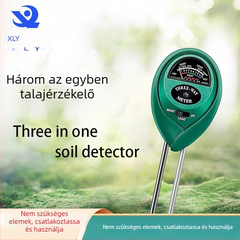 Három az egyben talajdetektor nedvesség, pH és tápanyagok mérésére – modell Three in One, Xing Lian Win márka, kerthez, virágokhoz és cserepes növényekhez, 91 g.