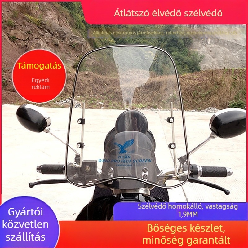 Elektromos motorkerékpárhoz készült PC téli szélvédő, elülső átlátszó szegéllyel