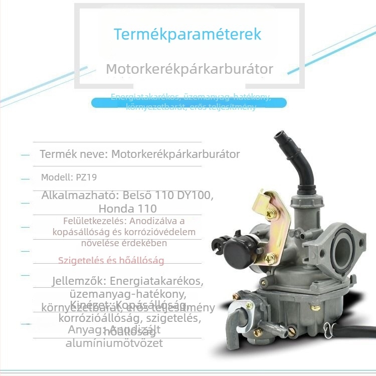 Motorkerékpár karburátor, Mogelon márka, DY100 modell, termékkód JB-DY100HYQ, alkalmas motorkerékpárokhoz, üzemanyag- és olaj-gáz keverék, szabályozható arány