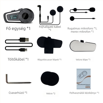 Motorkerékpár sisak interkom fejhallgató TK-X4SC, 100 m hatótávolság, Bluetooth 5.0, 40 h akkumulátor, vízálló és porálló
