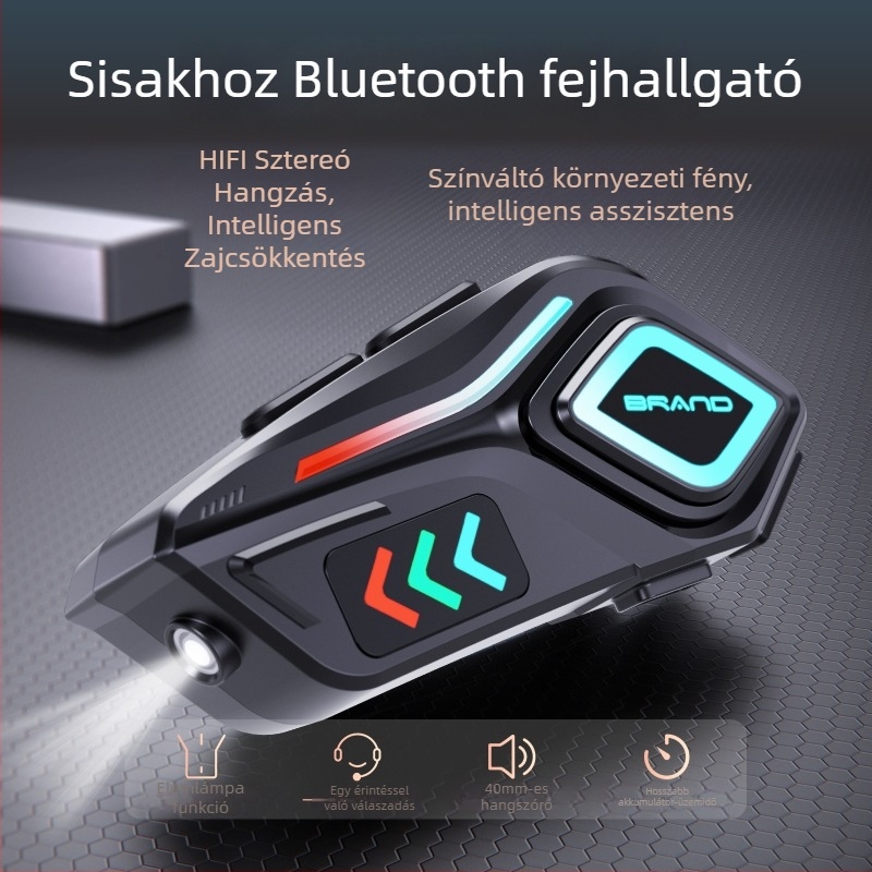 Motorkerékpár sisak Bluetooth fejhallgató zajszűréssel, zene és hívások, interkom, sztereó hang, 10 m hatótáv, Bluetooth 5.4, hangvezérlés, sisakra szerelhető, vízálló