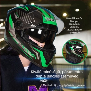 AWN teljes arcú motorkerékpár sisak, PP anyag, dupla plexi, minden évszakra, CE tanúsítvány