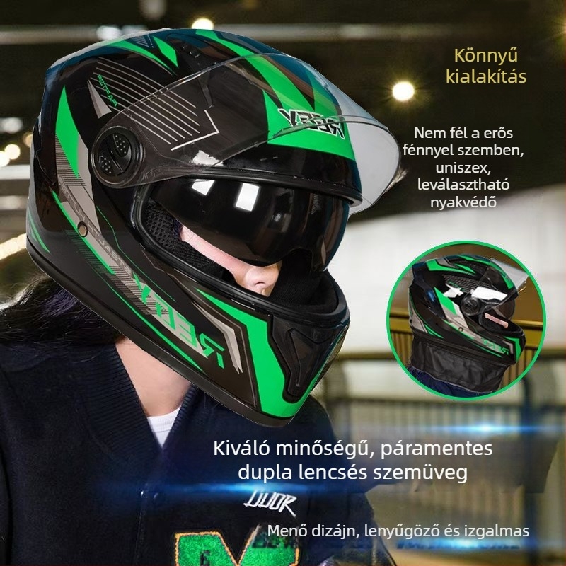 AWN teljes arcú motorkerékpár sisak, PP anyag, dupla plexi, minden évszakra, CE tanúsítvány