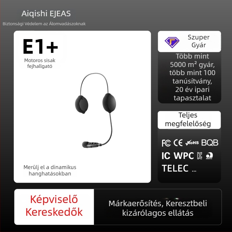 Motorkerékpár Bluetooth headset E1+ — könnyű, hordozható, sztereó, kettős telefoncsatlakozás, Qualcomm chip, Bluetooth 5.1, 10 m hatótávolság