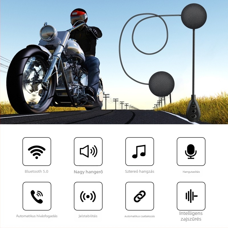 Motorkerékpár sisak Bluetooth headset zajcsökkentéssel, Bluetooth 5.0, 10 m hatótávolság, 4–8 órás akkumulátor-üzemidő, sztereó hang