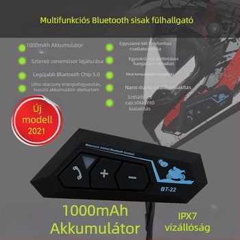 Motoros sisak Bluetooth headset 5.0, IPX5 vízálló, 8+ órás üzemidő, 10 m hatótávolság, binaurális sztereó