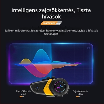 LX3PRO Bluetooth sisakfejhallgató motorkerékpárhoz — 800 m interkom, kompatibil más fejhallgatókkal, Qualcomm 5.2