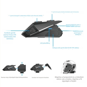 Motorkerékpár sisak Bluetooth headset sztereó hanggal, automatikus válaszadás, 10 m hatótávolság, Bluetooth 5.0, 8+ órás akkumulátor