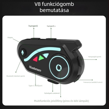 Motorkerékpár sisak Bluetooth fejhallgató V8 – 30 órás üzemidő, vízálló, zajcsökkentés, sztereó, Qualcomm QCC, két telefon egyidejű csatlakoztatása