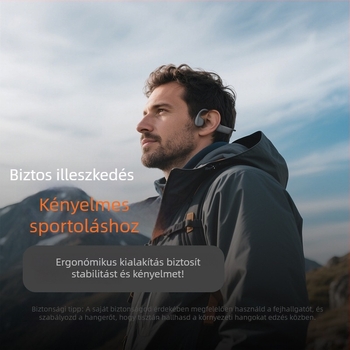 Csontvezetéses Bluetooth fülhallgató, IPX8 vízálló, nem a fülben helyezkedik el, fülcsatokkal rögzítve, vezeték nélküli, sztereó hang