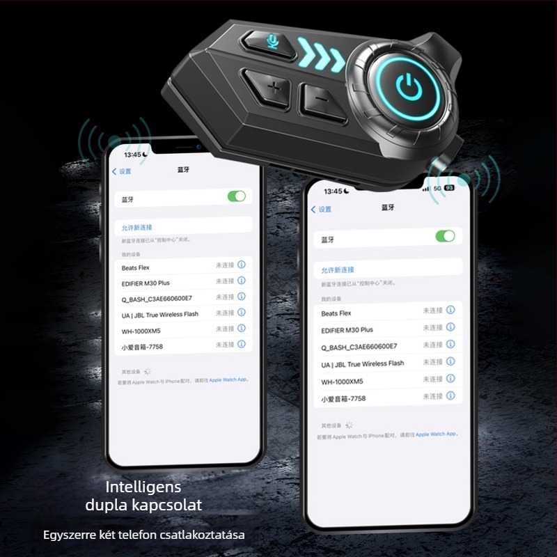 Motorkerékpáros Bluetooth sisak headset — vízálló, hosszú üzemidő, beépített mikrofon, interkom a teljes arcú sisakokhoz