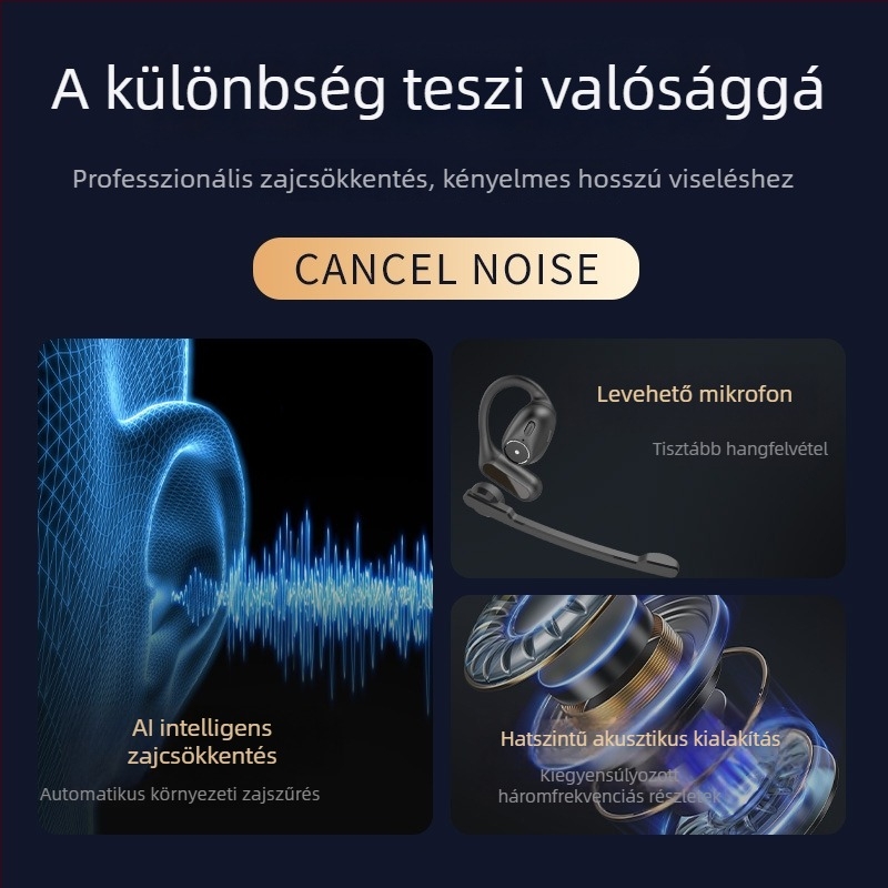 2025-ös OWS Bluetooth fülhallgató fülrögzítővel és levehető mikrofonnal, kétoldali sztereó HD beszélgetések, modell A2