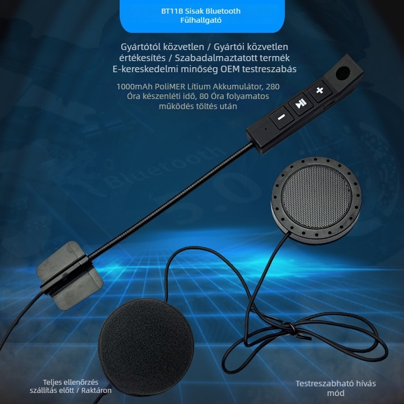 Motorkerékpár sisak Bluetooth headset (80 órás akkumulátor, Bluetooth 5.0, hatótáv 10 m, vízálló, sztereó)