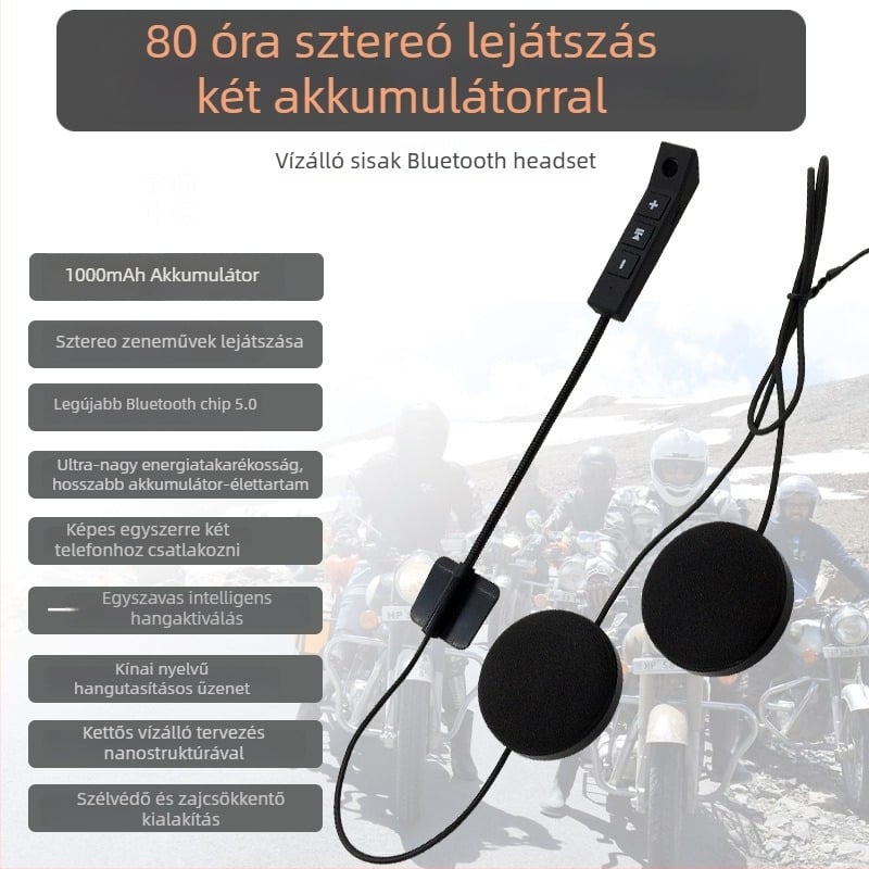Motorkerékpár sisak Bluetooth headset (80 órás akkumulátor, Bluetooth 5.0, hatótáv 10 m, vízálló, sztereó)