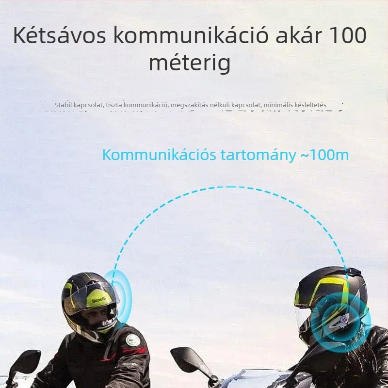 Motorkerékpár sisakhoz Bluetooth headset, 100 m hatótávolság, Bluetooth 5.0, dupla sztereó, 4–8 óra üzemidő