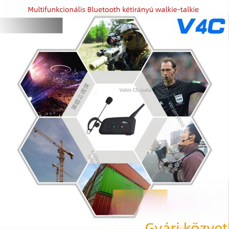 xinowy V4c PRO futballbíró kommunikációs headset, Bluetooth 3.0, Interkom zajcsökkentéssel, 4 személy egyidejű beszélgetés, 12 órás akkumulátor, 3 részes készlet tároló táskával