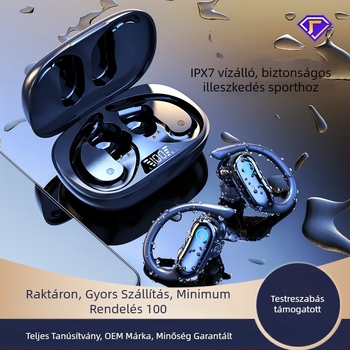 Vezeték nélküli Bluetooth fülhallgató fül-akasztóval, TWS, IPX7 vízálló, kiváló hangzás, 4–8 órás üzemidő, BT 5.4, hatótávolság 10 m
