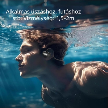 Csontvezetéses úszóhallgató – IPX8 vízálló, Bluetooth 5.3, USB 3.0, 120 mAh akkumulátor, hátulról akasztva