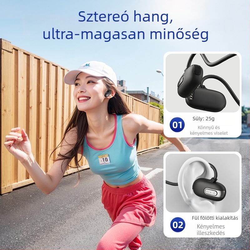 Csontvezetéses úszóhallgató – IPX8 vízálló, Bluetooth 5.3, USB 3.0, 120 mAh akkumulátor, hátulról akasztva