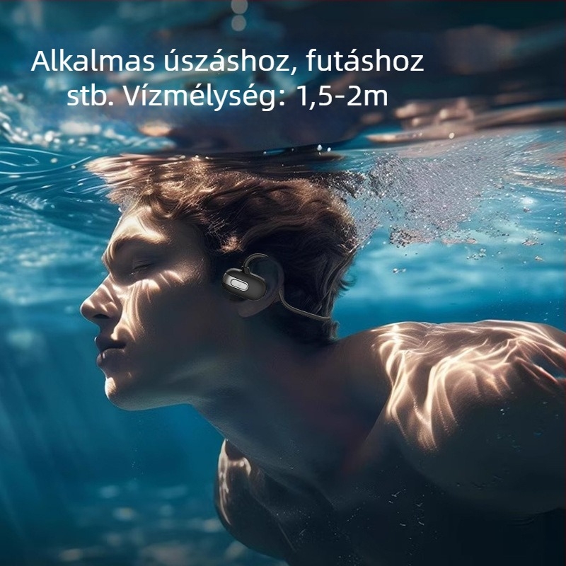 Csontvezetéses úszóhallgató – IPX8 vízálló, Bluetooth 5.3, USB 3.0, 120 mAh akkumulátor, hátulról akasztva