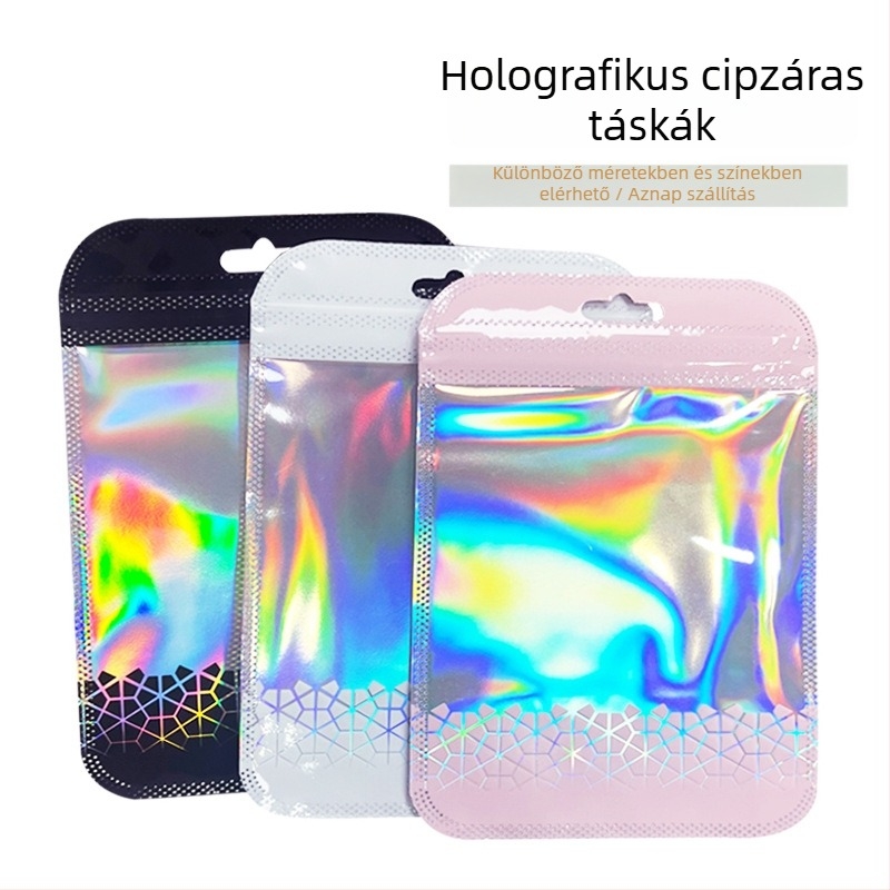 Ékszerek csomagoló tasakok, átlátszó macaron színű alumíniumfóliás zipzáras tasakok, mini ajándék tasakok, Prosperity márka, univerzális csomagolás, zárási hossz 3 cm