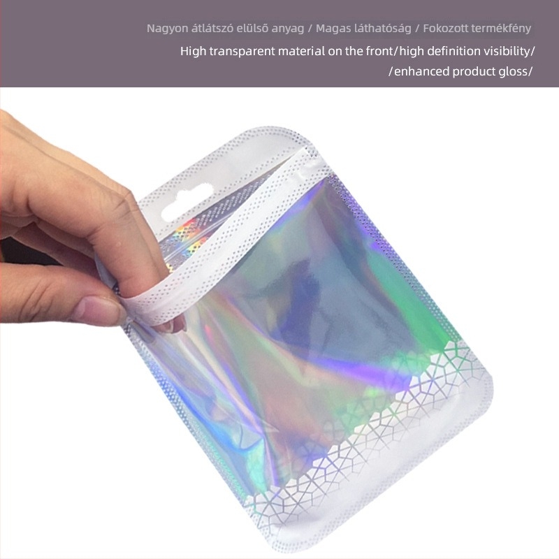 Ékszerek csomagoló tasakok, átlátszó macaron színű alumíniumfóliás zipzáras tasakok, mini ajándék tasakok, Prosperity márka, univerzális csomagolás, zárási hossz 3 cm