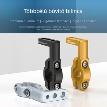 Motorkerékpárhoz készült multifunkcionális csőcsipesz — fények és tükrök telepítéséhez; modell 001; kompatibilis rudakkal.