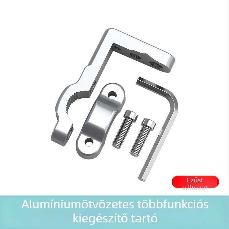 Motorkerékpárhoz készült multifunkcionális csőcsipesz — fények és tükrök telepítéséhez; modell 001; kompatibilis rudakkal.