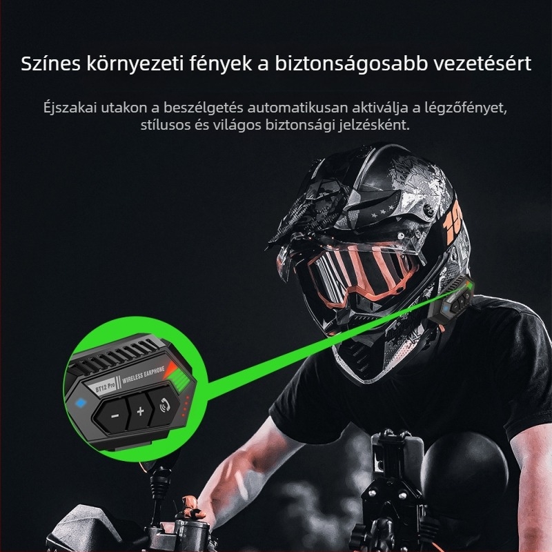 BT12Pro Bluetooth bukósisakhoz tartozó headset, Bluetooth 5.3, vízálló, zajcsökkentés, 2000mAh akkumulátor, akár 30 óra zenelejátszás