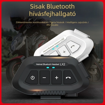 LX2 motorkerékpár sisakhoz Bluetooth headset zajcsökkentéssel, sztereó kétoldali, Bluetooth 5.3, 15 m hatótáv, zene és hívások