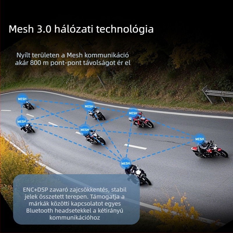 Motorkerékpár sisak Bluetooth interkom mesh hálózattal, vezeték nélküli stereo headset csoportos vezetéshez