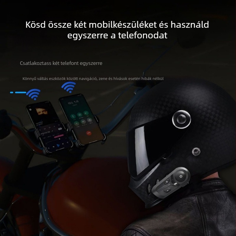 Motorkerékpár sisak Bluetooth headset — kétoldalas sztereó, Bluetooth 5.3, 100 m hatótávolság, 15 órás akkumulátor, vízálló és porálló, zene és kihangosítás