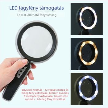 Xingte S111-90 sorozat, háromszínű, állítható 12 LED-es aszferikus optikai lencse, kézi, újratölthető nagyító