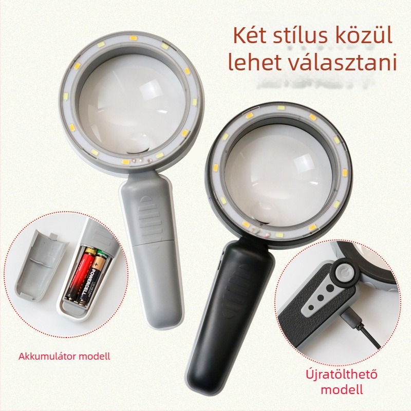Xingte S111-90 sorozat, háromszínű, állítható 12 LED-es aszferikus optikai lencse, kézi, újratölthető nagyító
