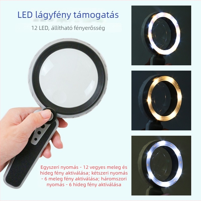Xingte S111-90 sorozat, háromszínű, állítható 12 LED-es aszferikus optikai lencse, kézi, újratölthető nagyító